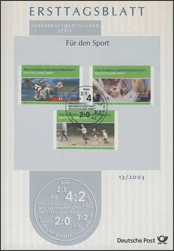 ETB 13+13a/2003 Sport FIFA Championnat du monde, 2 feuilles de 5 timbres complètes