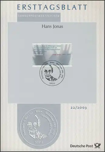 ETB 22/2003 Hans Jonas, philosophe, mains
