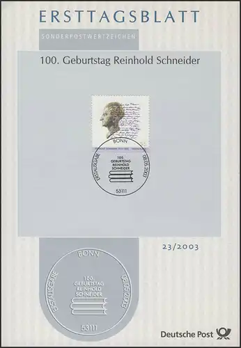 ETB 23/2003 Reinhold Schneider, écrivain