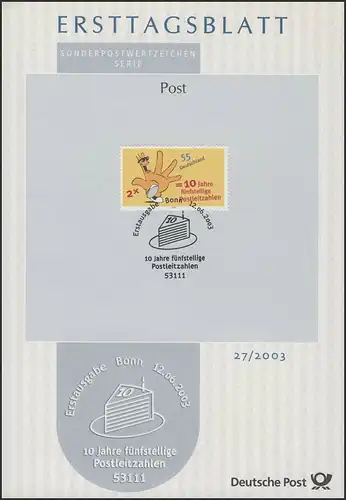 ETB 27/2003 Post fünfstellige Postleitzahlen
