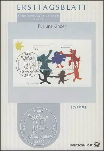 ETB 37/2003 Block 64 Für uns Kinder, Tiere