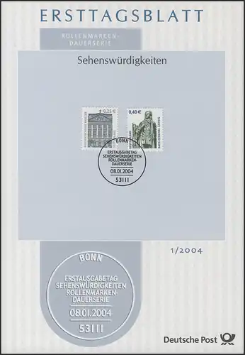 ETB 01/2004 SWK Residenzschloss Arolsen 0,25 / Bach-Denkmal Leipzig 0,40