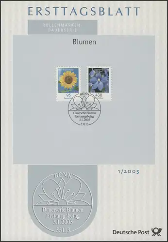 ETB 01/2005 Blumen Sonnenblume 0,95 Euro / Rittersporn 4,30 Euro