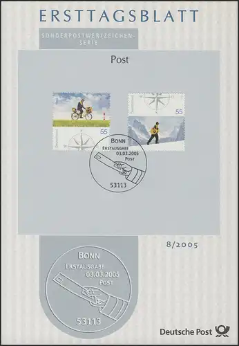 ETB 08/2005 Briefzustellung, mit Rad, zu Fuß im Gebirge, Windrose