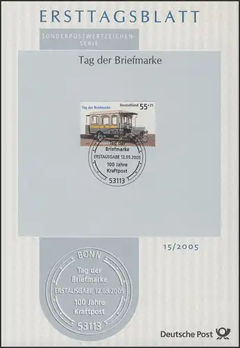 ETB 15/2005 Tag der Briefmarke, Kraftpost, Kraftomnibus