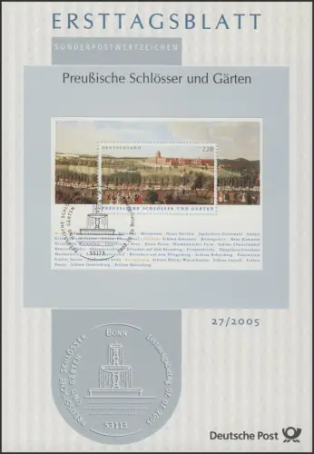 ETB 27/2005 Block 66 Preußische Schlösser und Gärten, Sanssouci, Potsdam