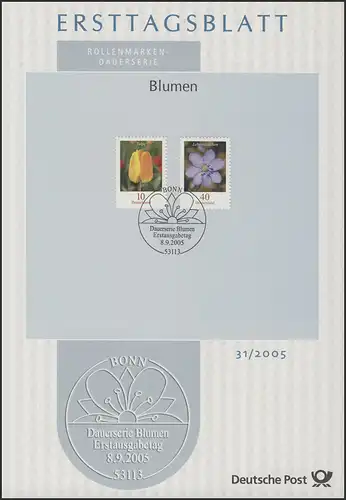 ETB 31/2005 Blumen, Tulpe 0,10 Euro / Leberblümchen 0,40 Euro