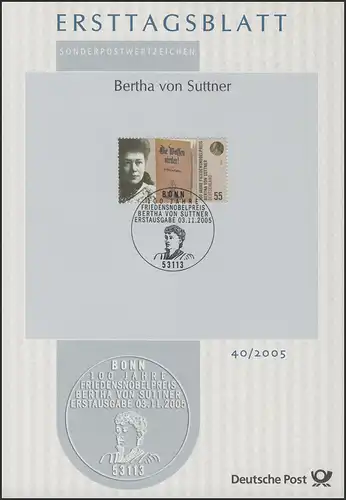ETB 40/2005 Bertha Freifrau von Suttner, Schriftstellerin, Pazifistin