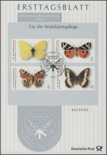 ETB 44/2005 Wofa Schmetterlinge Zitronenfalter, Rus. Bär, Pfauenauge Waldportier