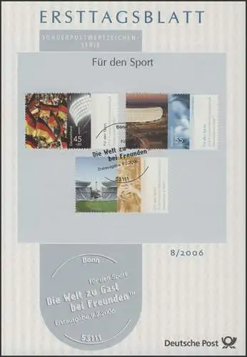 ETB 08+08a/2006 Sport, Fußball-WM, Reiterspiele Aachen - 5 Werte auf 2 ETB kpl.