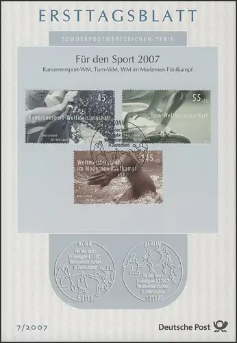 ETB 07/2007 - Sports, Coupe du monde de canoë, gymnastique, Cinq-chasse moderne