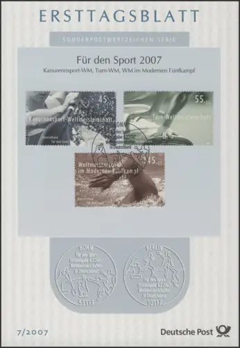 ETB 07/2007 - Sports, Coupe du monde de canoë, gymnastique, Cinq-chasse moderne