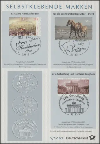 ETB S/2007 Selbstklebende Marken, 1000 Jahre Fürth etc.