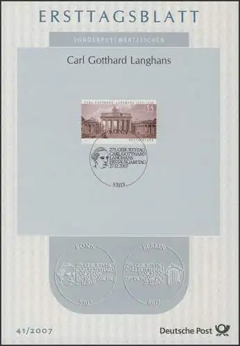 ETB 41/2007 Carl Gotthard Langhans, Architekt, Brandenburger Tor