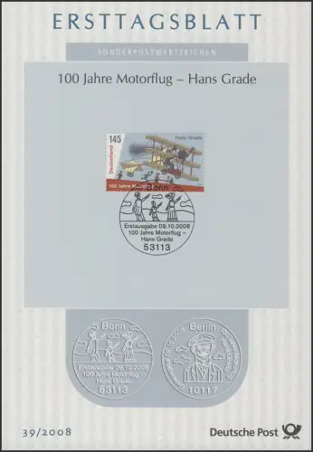 ETB 39/2008 Hans Grade, Flugpionier, Dreidecker