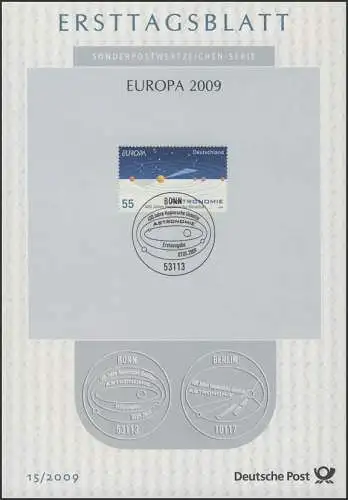 ETB 15/2009 EUROPE, Astronomie, Lois Keplers, Chemins de fer planétaires