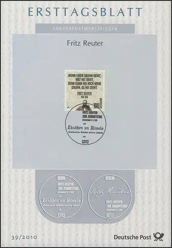 ETB 39/2010 Fritz Reuter, Heimatdichter