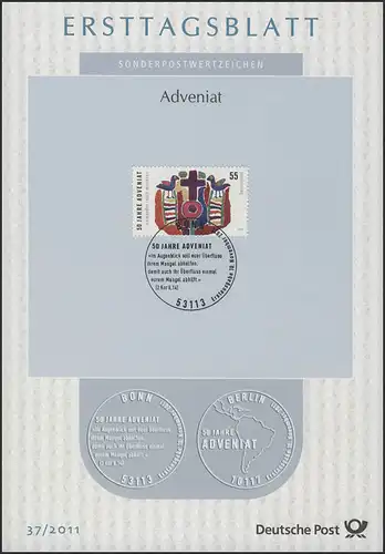 ETB 37/2011 Adveniat, Kreuz, Vogel, Blume