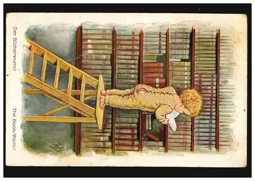 Humor-Ansichtskarte Kinder Der Bücherwurm! The Book-Worm! BARMEN 29.8.1918