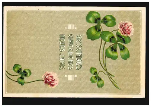 Carte de l'année de la chance avec trèfle à quatre feuilles, WÜSTENSELBITZ 1903