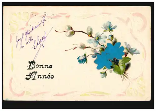 Frankreich Prägekarte Neujahr Bonne Annee Blumenbouquet, PARIS 1.1.1906