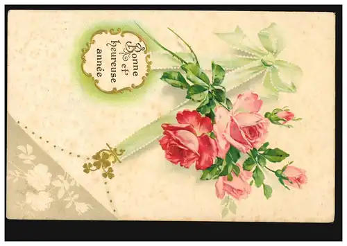 Frankreich Prägekarte Neujahr Bonne Annee Rosen-Bouquet, VABADES 1.1.1906