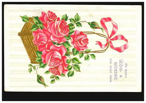 Carte de l'année Nouvel An Roses dans le panier, WILLICH 31.12.1909