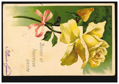 Belgien Prägekarte Neujahr Bonne Annee Gelbe Rose, HEUSY 1.1.1906