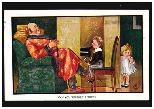 Carte d'humour Enfants Can You Support a Wife? KRISTIANNAND 31.12.1913