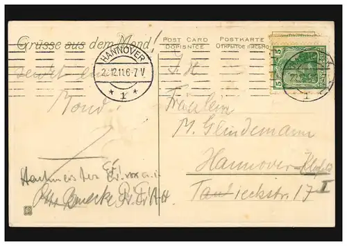 Prägekarte Letztes Viertel: Mann mit Mondgesicht ohne Geld, HANNOVER 22.12.1911