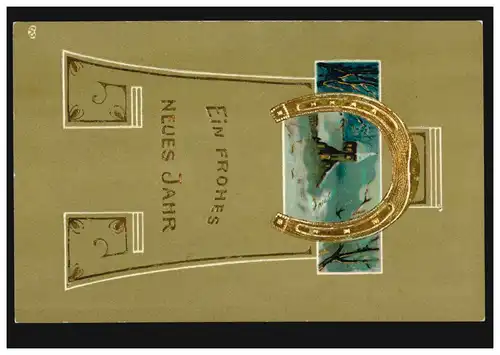 Carte de la nouvelle année Paysage du village en hiver avec fer à cheval, NEERSEN 1.1.199