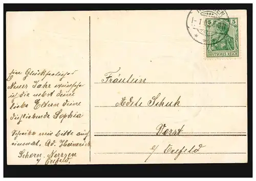 Prägekarte Neujahr Dorflandschaft im Winter mit Hufeisen, NEERSEN 1.1.1909