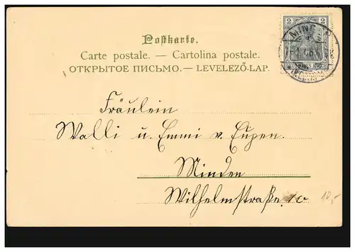 Carte de l'année Nouvel An Portrait de fille avec bonnet dans le Medaillion, MINDEN 1.1.1906