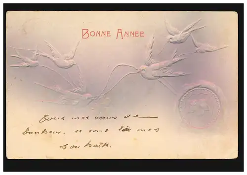 Belgique Carte de l'année de Bonne Annee Pigeons avec trèfle chanceux, ECAUSTINES 1.1.07