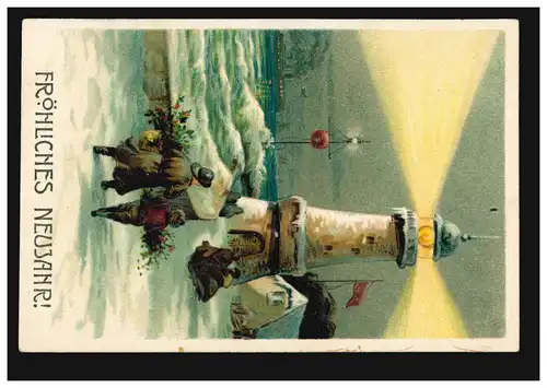 Carte de l'année Nouvel An Paysage maritime avec phare en hiver, ECKWARDEN 31.12.1903