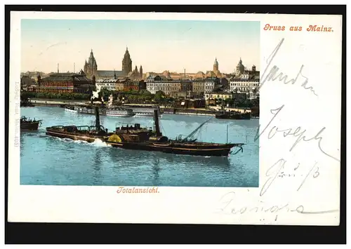 AK Gruss de Mayence Total Vue, COMLENCE 1.8.1899 selon RUHRORT 2.8.99