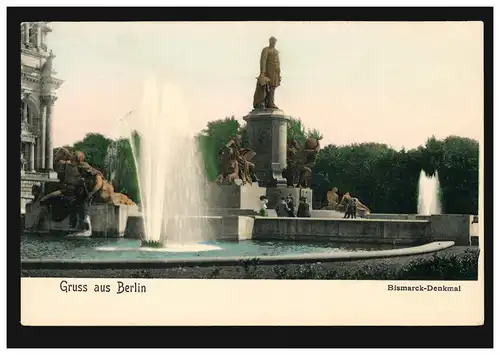 AK Gruss aus Berlin Bismarck-Denkmal, CHARLOTTENBURG 4d 18.2.1908