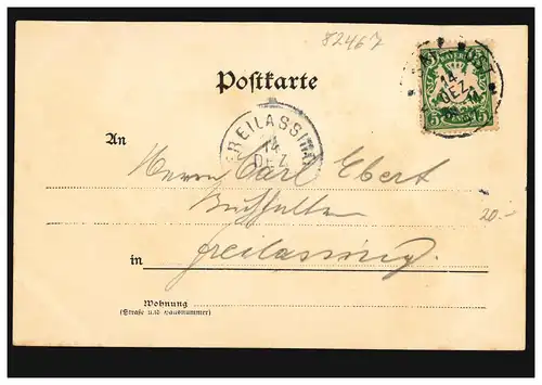 AK Gruss von Partenkirchen Vue totale, par BAHNPOST 14.12.1897