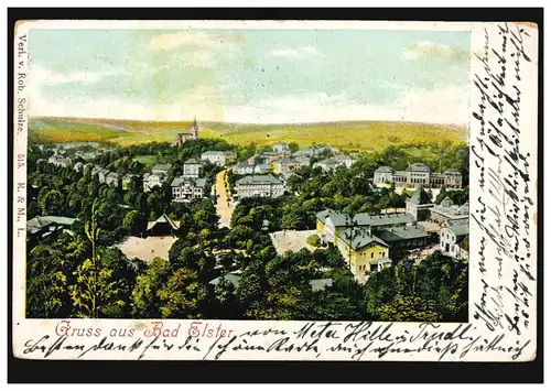 AK Gruss aus Bad Elster Totalansicht, 4.8.1904 nach LEITMERITZ 5.8. in Böhmen