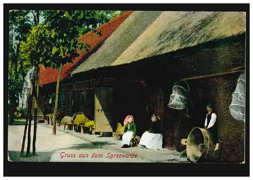 AK Gruss aus dem Spreewald Dorfidylle, STRAUPITZ 10.7.1912