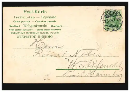 Carte d'anniversaire lettre R avec trèfle chanceux, AACHES 23.5.1904