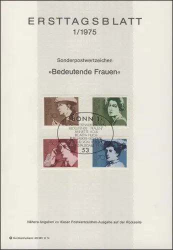 Bulletins de première journée ETB Bund millésime 1975 N° 1 - 24 complet