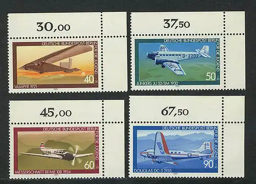 592-595 Jeunesse Aéronautique 1979, coin o.r. phrase **