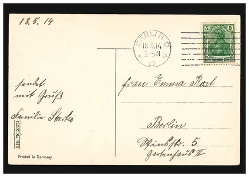 Carte d'anniversaire Jouer fille au printemps et fleurs, BERLIN 18.5.1914