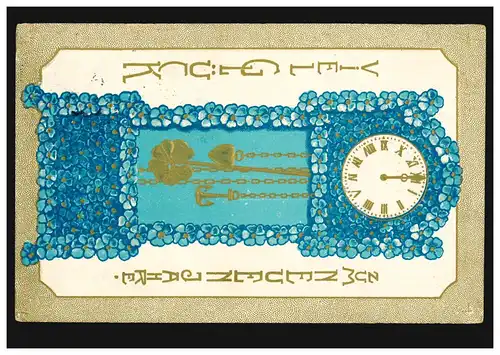 Carte de l'année de la nouvelle montre de fleurs avec le coeur de glaire chance Ancre, BERLIN 1.1.193