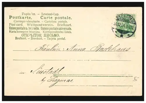 Carte de l'année Nouvel An Paysage du village en hiver Lever du soleil, ZSCHOPAU 31.12.1904