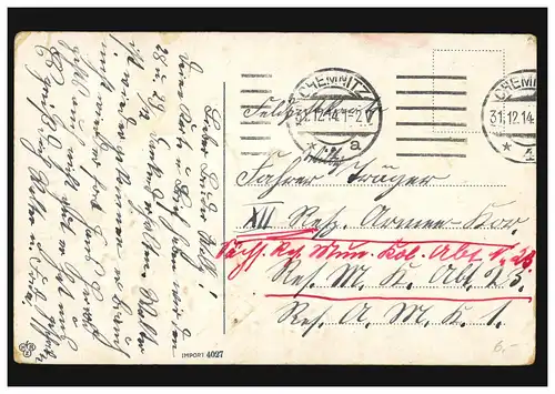 Carte de l'année Nouvel An Paysage du village en hiver, comme poste de champ CHEMNITZ 31.12.14