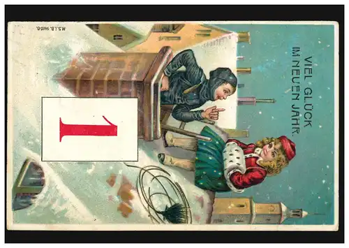 Carte de l'année Nouvel An Pneu de cheminée avec enfant sur le toit WILHELMSHAVEN 30.12.11