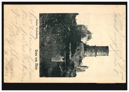 AK Gruss du Rhin Ruine Godesberg, BONN 3.11.1902 après DUSSELDORF 4.11.02