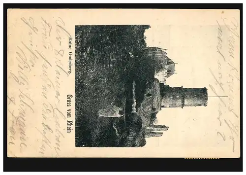 AK Gruss vom Rhein Ruine Godesberg, BONN 3.11.1902 nach DÜSSELDORF 4.11.02